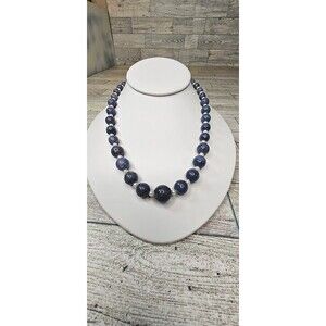 Sodalite and Natural Pearl Graduated Beaded Necklace 925 Lobster Clasp
